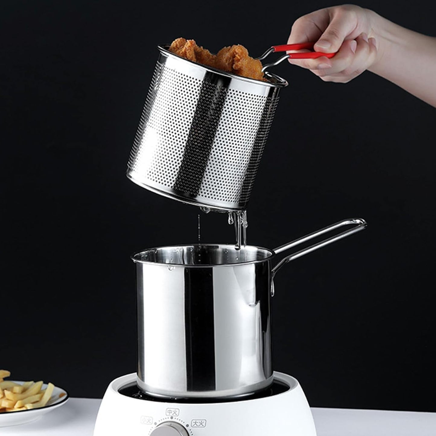 وعاء مقلاة عميقة من سالتلاس مع سلة ومصفاة زيت